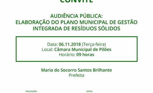 Prefeitura de Pilões promove audiência pública do Plano Municipal de Resíduos Sólidos 